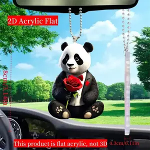 Pingente plano acrílico 2D para decoração de carros, chaveiro com mochila Panda Rosa, o melhor presente para presentes de feriados