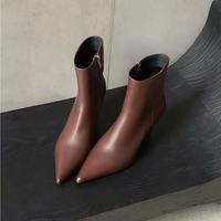 Bottes mi-mollet pour femmes, style italien, en cuir véritable original, avec boucle, talon bloc bas, semelle extérieure en caoutchouc rétro, semelle intermédiaire en caoutchouc
