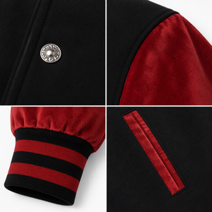 <b>Men's</b> Varsity Bomber <b>Jacket</b> Polyester Letterman Baseball Coat Contrast <b>Velvet</b> Sleeve Chenille Patch - Product Image 4