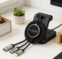 Kabel USB LED 3-in-1 untuk IOS & Earphone, Kabel Pengisian Daya/Data Multi-head