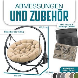 Silla Colgante <span class=keywords><strong>Bali</strong></span> con Estructura, Columpio Colgante con Capacidad para hasta 150 kg, Interior y Exterior, con Cojín y Bolsillo Lateral - Product Image 2