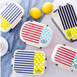 Striped Plastic <b>Lunch</b> <b>Box</b> 2 Layer With Cutlery For Children Rectangle Microwave Safe - Product Image 3