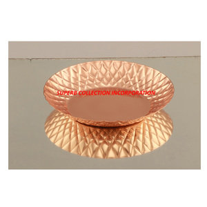 Bandeja de servicio de cobre puro martillado con diamantes, de diseño lujoso y moderno, para mesa de comedor, Hotel y restaurante - Product Image 2