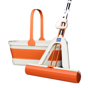 Plywood <b>Mop</b> With Telescoping Handle Rectangular Beige Orange For Household Bathroom Cleaning Foldable Hands Free Wringer - Product Image 4