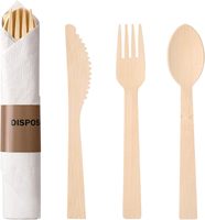 Ensemble de couverts en bambou pré-roulé 50 paquets fourchettes compostables emballées individuellement couteaux serviettes camping mariages-6.7 "jetable