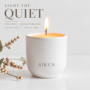 Bougie parfumée en pot de céramique gris texturé Aikun Stone avec parfum personnalisé, étiquette privée, emballage personnalisé avec logo pour la vente au détail en boutique - Product Image 2