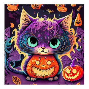 Peinture Diamant Thème Halloween Générée par IA, Citrouille Chien <span class=keywords><strong>Chat</strong></span>, Broches Spéciales, Art AB, Cristal Luminescent, Pierre Phosphorescente ASF2769 - Product Image 1