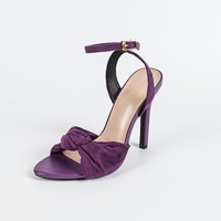 Sandales à talons pour femmes en daim violet avec bride cheville nouée pour soirée et rendez-vous, talon haut