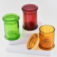 Pot de bougie en verre vert clair avec couvercle en verre, conception de forme Unique de 7oz à large bouche