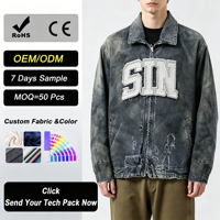 Vestes en jean unisexes en gros, impression personnalisée, style streetwear avec motif lettres sur le devant, coupe-vent style vintage