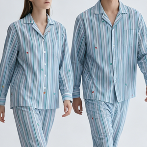 Ensemble de pyjamas rayés pour couple de qualité supérieure, vêtements de nuit assortis, tissu en modal de bambou, ensemble de pyjamas personnalisé, fabricant OEM ODM - Product Image 2