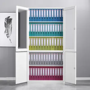 2 Door Stainless Steel High-end Glass Display Cabinet Swing Door Metal Filing Large Storage Book Shelf For Commercial Furniture