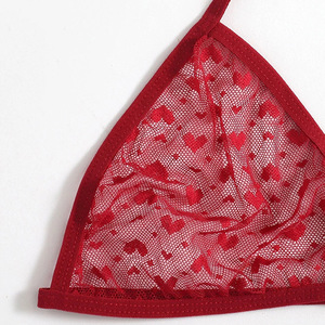 Soutien-gorge à bretelles croisées très demandé, lingerie trois pièces en maille transparente brodée de cœurs, disponible pour l'exportation. Livraison directe - Product Image 4