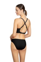 Ensemble de bikini côtelé uni écologique personnalisé pour la vente en gros, avec décolleté en V profond, détail bouton doré et dos croisé, deux pièces