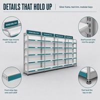 Système d'étagères modulaires en métal pour pharmacie, étagères extensibles et réglables avec porte-panneaux pour magasin de médicaments