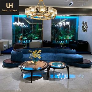 Desain Baru Furnitur Rumah Ruang Tamu <span class=keywords><strong>Sofa</strong></span> Kain Pelapis Beludru Biru Dongker Modern - Product Image 1