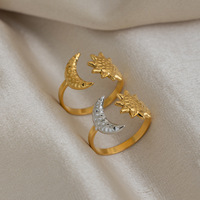 Parure de bijoux tendance en acier inoxydable pour femme : bague soleil et lune, bracelet étoile et étoile de mer, chevillère superposée en zircon