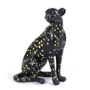Estantería de mesa de oficina en casa moderna, escultura de decoración de Pantera, estatua de leopardo de resina negra con lunares dorados - Product Image 5