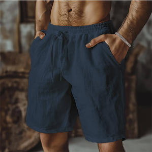 Nuovi pantaloncini di lino di cotone con coulisse elastico in vita a gamba dritta tinta unita traspirante quotidiano da spiaggia a cinque punti <span class=keywords><strong>Bermuda</strong></span> - Product Image 3
