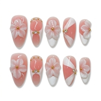 Lot de 10 faux ongles de luxe à presser, motif floral sombre 3D sculpté à la main, style Gothic Night Bloom, amovibles, pour la vente en gros
