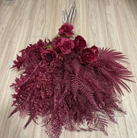 YOPIN 459 Bunga Pernikahan Buatan Bundel Buket Bunga Burgundy Bunga Sutra Burgundy