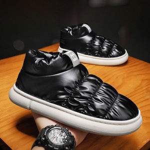 Unisex Snow Boots <b>Ankle</b> <b>Bootie</b> Round Toe Pu Upper Plush Lining EVA Outsole Warm Winter Shoes - Product Image 3
