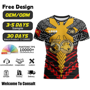 Camiseta con estampado tribal personalizado, camiseta Tok Pisin 50 Yia, camiseta transpirable de secado rápido con protección UV, camisetas de manga corta - Product Image 1