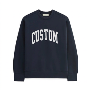 Men's <b>Navy</b> Crew Neck <b>Sweatshirt</b> 100% Cotton Fleece Oversized Fit Casual Pullover Regular Length Solid Color Winter Wear - Product Image 1