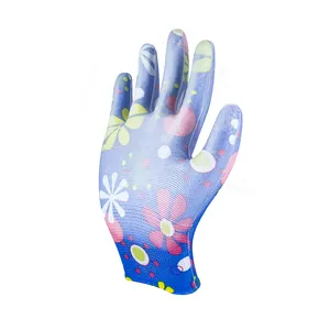 Coated Nylon Safety Gloves Construction Work Printing PU Gloves For General Purpose Garden Gloves