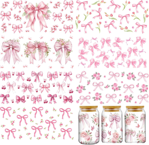 Etiqueta Adhesiva <span class=keywords><strong>de</strong></span> Vinilo Impermeable con Diseño Floral <span class=keywords><strong>de</strong></span> Lazo Rosa, Rosa <span class=keywords><strong>de</strong></span> Acuarela, Tulipán y Mariposa para Decoración <span class=keywords><strong>de</strong></span> Frascos - Product Image 1