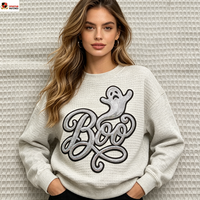 Patchs thermocollants personnalisés à thème Halloween, grand motif fantôme et citrouille, broderie à paillettes et sequins pour vêtements