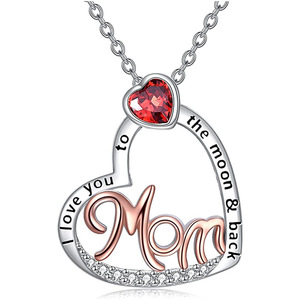 Collana con ciondolo a forma di cuore placcato oro rosa con zirconi cubici Ti amo fino alla luna e ritorno, regalo per la mamma, per donna - Product Image 1