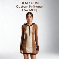 Robe pull mini côtelée à capuche décontractée pour femme, anti-plis, à manches longues, color block, coupe ajustée, toutes saisons, OEM ODM, vente en gros