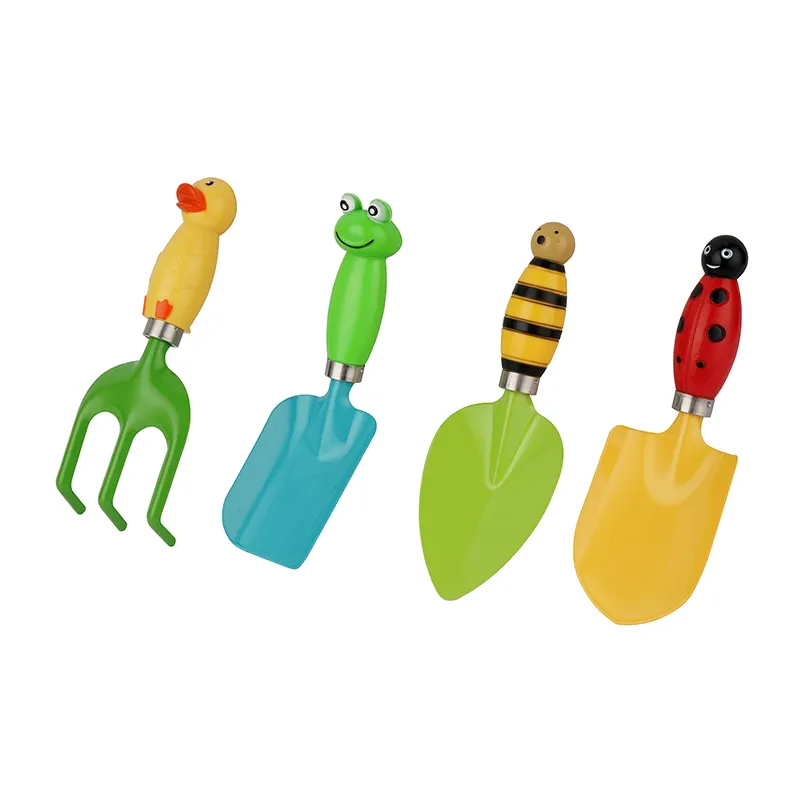 Precio asequible Kit de herramientas de jardinería duraderas 4 piezas Rastrillo de pala Juego de herramientas de jardín ecológico con mango corto de animales de dibujos animados