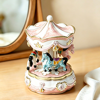 Boîte à bijoux de luxe rose en métal, style carrousel vintage, émaillée, avec cristaux, pour cadeau de mariage, décoration intérieure et rangement