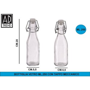 Bottiglia in Vetro da 250ML con Tappo Meccanico 5.5X20cm 2 Modelli - Product Image 1