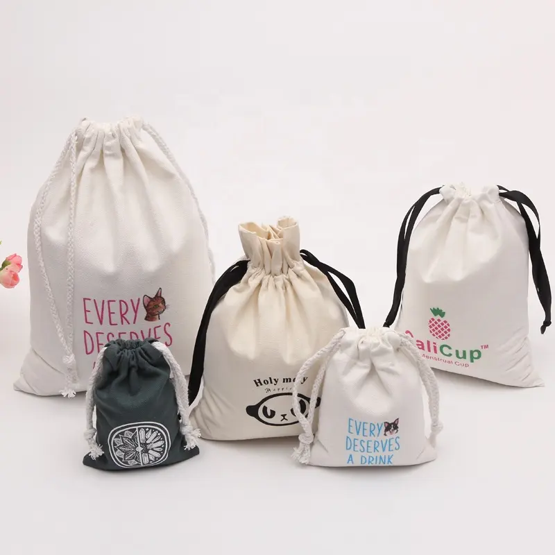 China Supplier Customize Recycle Organic Muslin Canvas Fabric Drawstring Dust Cotton Bag With Logo Printed