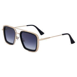 Nouvelles lunettes de soleil carrées pour hommes, monture en métal doré, verres noirs, protection UV400, classe 2, monture en plastique et métal - Product Image 2