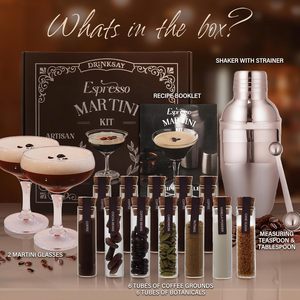 Kit Cadeau Espresso Martini - Ensemble d'outils de bar en cristal avec doseur, mélange de café premium et 6 plantes botaniques naturelles pour la préparation de cocktails - Product Image 2