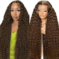 Perruque frontale en dentelle 13x6 en cheveux humains bruts birmans de qualité supérieure, bouclée brun chocolat SDD, densité 200%, entièrement nouée à la main, en cheveux vierges
