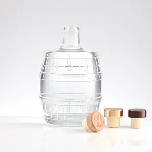 Unique Barrels shape 500ml 700ml clear glass wine bottle wholesale whisky spirit bottle sake bottle
