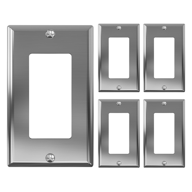 ELEGRP Decorative Stainless Steel Receptacle Wall Plate, 1-Gang Metal Wall Outlet Switch Cover, Decorator Faceplates Cover