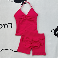 Ensemble de yoga avec soutien-gorge dos nu à col en V profond anti-plis et short plissé, tenue de sport respirante pour le yoga et le fitness, logo personnalisé