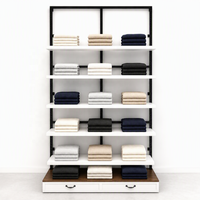 Étagère blanche à 6 niveaux avec poteaux noirs, présentoir à vêtements pliable, armoire de rangement pour vêtements, usage commercial