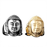 Bague bouddha en acier inoxydable pour homme Bague spirituelle bouddhiste punk gravée tête Sakyamuni chinoise vintage