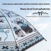Parapluie droit automatique transparent et imperméable, style dessin animé chat français, avec poignée longue et design nœud papillon, résistant au vent