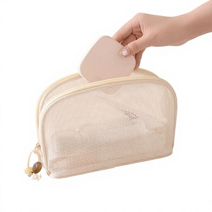 Mesh Cosmetic <b>Bag</b> with Zipper Closure Durable Large Capacity Semi-Circular Portable <b>Travel</b> Organizer <b>for</b> <b>Makeup</b> Storage - Product Image 2