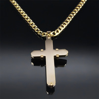 Collier en acier inoxydable plaqué or avec pendentif croix pour homme, chaîne à maillons, crucifix chrétien catholique, bijoux pour homme