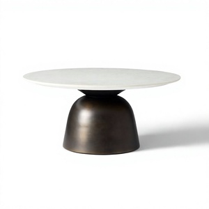 Mesa de Centro de Diseño Artesanal de Calidad Superior con Recubrimiento de Polvo Negro y Tapa de Mármol para Decoración de Interiores del Hogar - Product Image 1