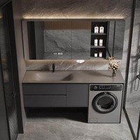 Nouvelle combinaison lavabo et meuble sous-vasque intégré en pierre frittée, courbé à chaud, personnalisé pour salle de bain et buanderie